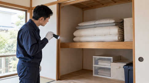 押し入れを照らす清掃点検のイメージ